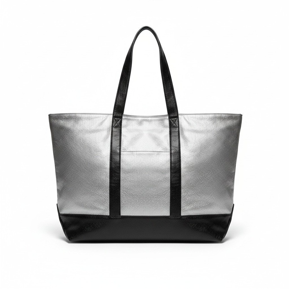 Victoria's Secret Metallic Silver/Black Weekender Tote Bag